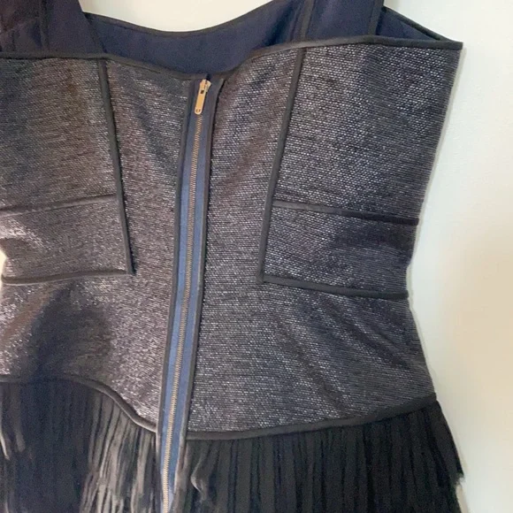 Zac Posen Blue Black Cotton Blend Fringed cocktail Black tie Dress 8 - Picture 6 of 7